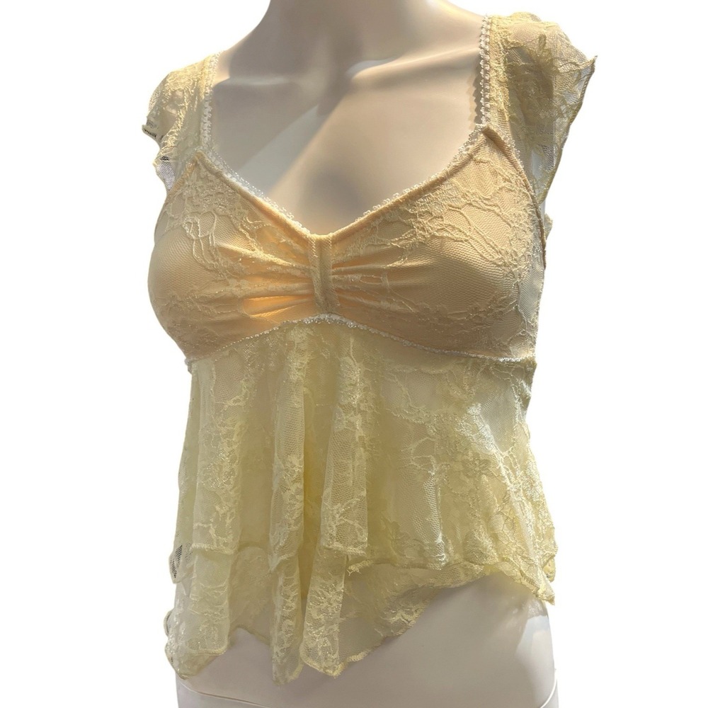 Ivory Sheer Lace Babydoll Crop Top S Coquette Fairy Romantic Boho Whimsigoth